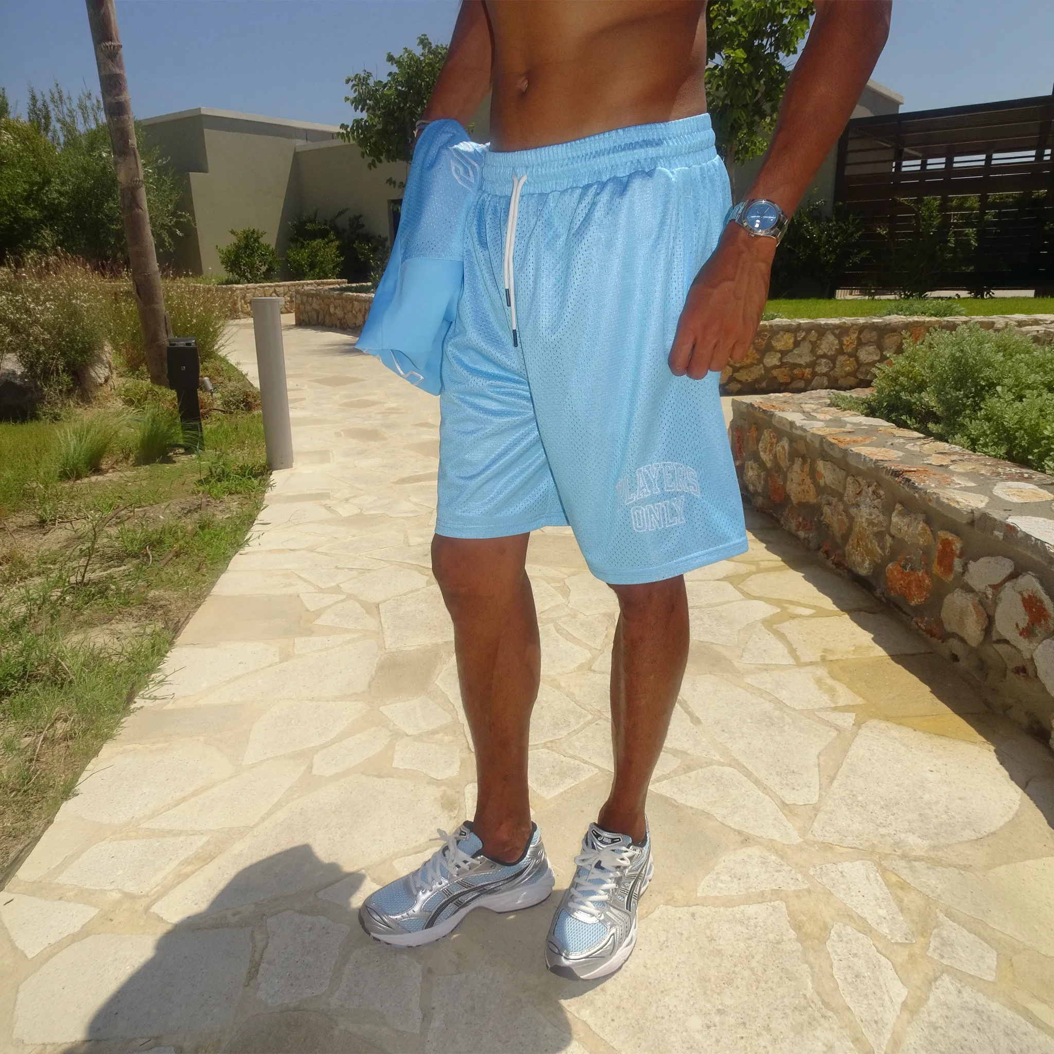 Detailed View of Players Only Mesh Blue Jersey Shorts